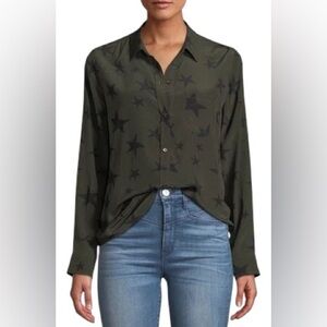 RAILS HUNTER SAGE WITH BLACK STARS LONG SLEEVE TOP SIZE MEDIUM